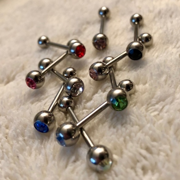 ♻️ 3/$25 Set of 10 Colored Gemstone Tongue Rings - Picture 1 of 1